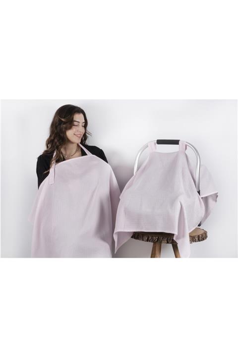 paris in paris Emzirme Önlüğü Ve Puset Örtüsü 2li Set Pembe Renk %100 Pamuklu Müslin Kumaş