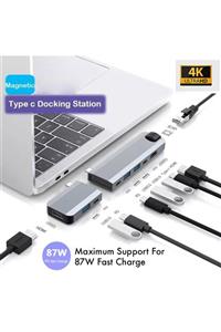 Daytona Mst9 Macbook Uyumlu Type C To 4k Hdmı*2 Usb 3.0 Pd 100w Rj45 1000 Mbps 9ın2 Manyetik Adaptör