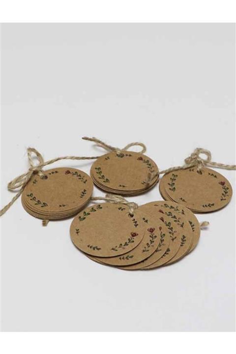 Vice Kraft Yaprak Baskılı Etiket / Düğün-nişan-nikah Hediye Etiketi / Yuvarlak 40 Adet (5 Cm)