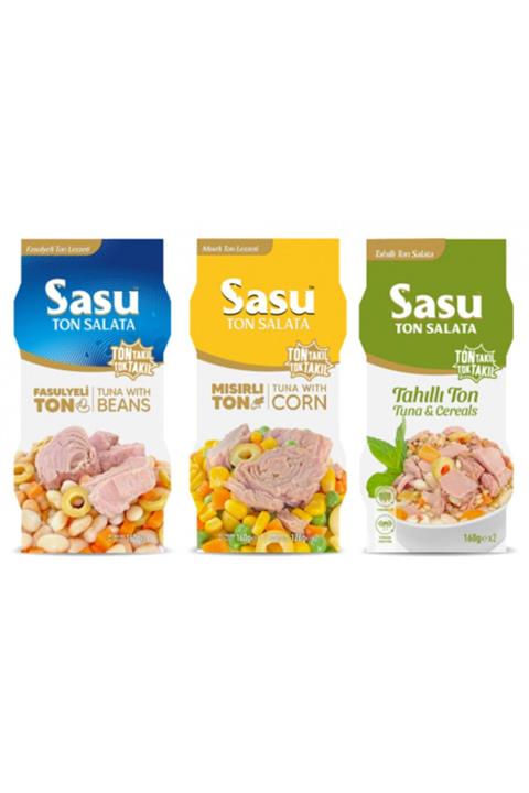 SASU SOSLUTON Mısırlı Ton Salata 2x160 G , Fasulyeli Ton Salata 2x160 G , Tahıllı Ton Salata 2x160 G