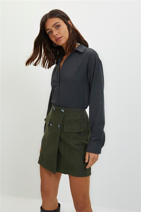 TRENDYOLMİLLA Haki Düğmeli Etek TWOAW22ET0235