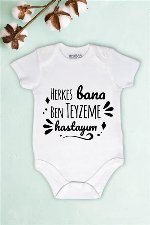 Aser Concept Unisex Bebek Beyaz Herkes Bana Ben Teyzeme Hastayım Baskılı Body Zıbın