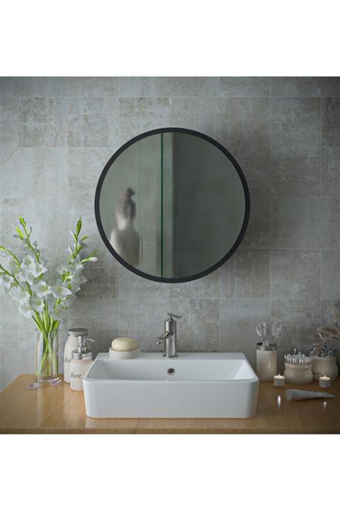 rivomo Siyah Dekoratif Banyo Dolabı Aynalı Üst Modülü