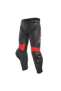 Dainese Unisex Delta 3 Black Black Fluo Red Deri Motosiklet Pantolonu