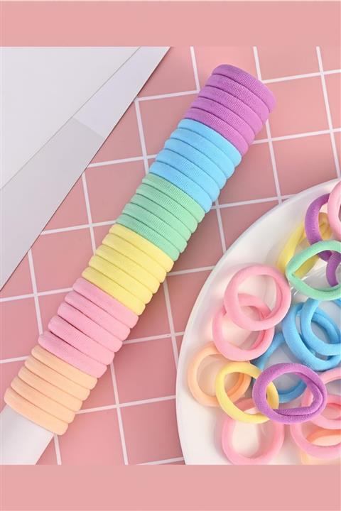 H&E DESIGN Kadın 50'li Pastel Renkli Lastik Toka Seti