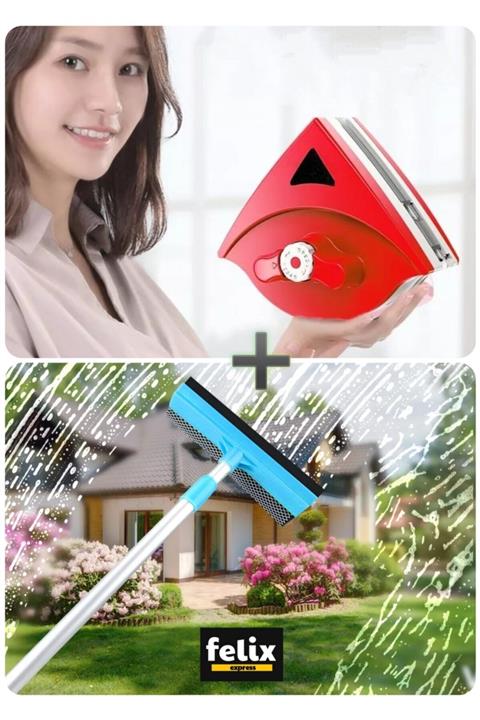 ALYA STAND Mıknatıslı Ayarlı Çift Cam Pencere Silme Aparatı Cam Silici Çek Çek Silici Hediyeli
