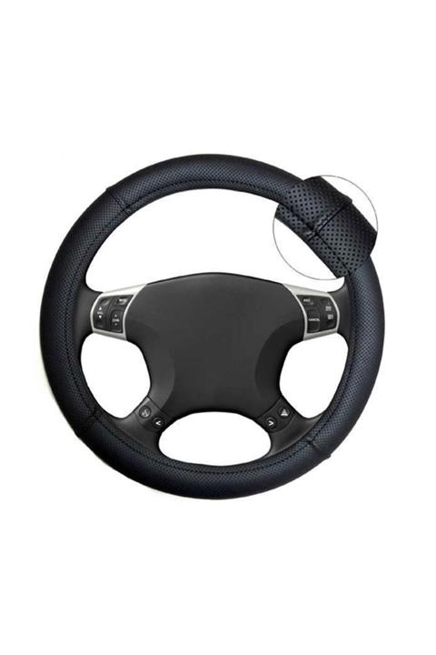 Fox Geçmeli Direksiyon Kılıfı Kokusuz 38 cm Siyah Lux Suni Deri Siyah