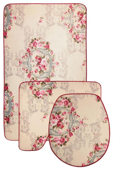 Bonny Home Saklıbahçe Pudra 3lü Banyo Paspası Halısı Seti Kaymaz Klozet Takımı