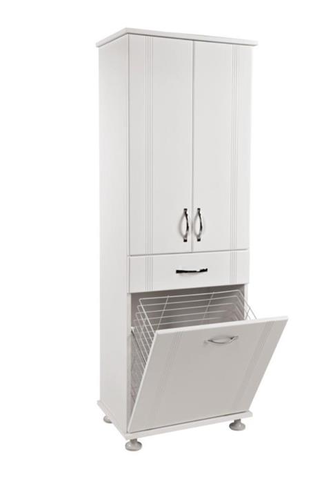 SİVAS GÖZDE MOBİLYA Beyaz Lake Kapaklı Çekmeceli Sepetli Banyo Çok Amaçlı Dolap 60x40x180