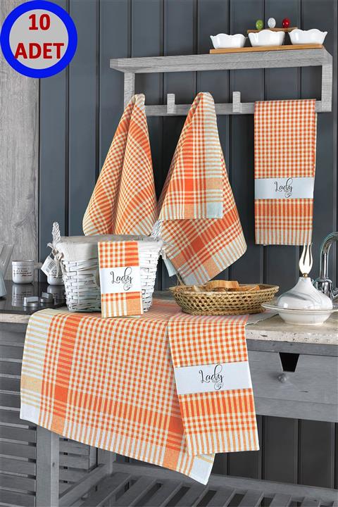 LADYNİL Alman Peçetesi Pötikareli 10 Adet Turuncu 45x65