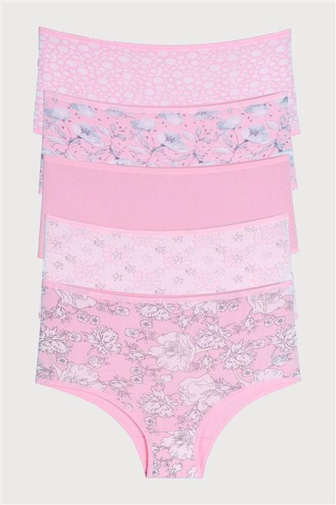 Nicoletta Pembe Kadın Külot Yüksek Bel Emprime 5'li Paket