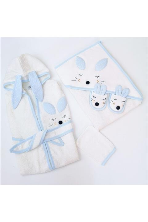 Gaye Bebe Mavi Tavşan Erkek Bornoz Seti M100834