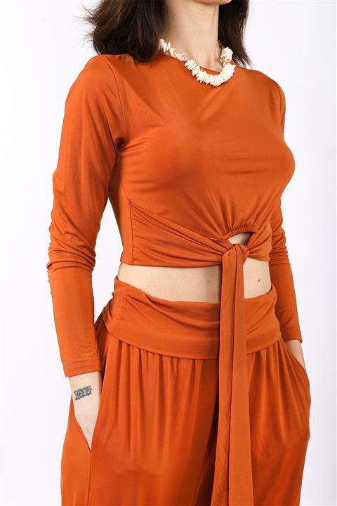 YOGATAY Önden Kuşaklı Chandra Spor Yoga Crop Kiremit