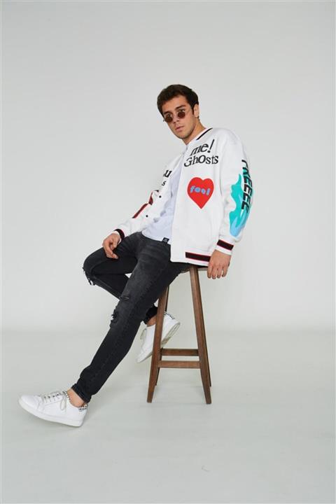 The Champ Clothing Unisex Beyaz Lucky Me Oversize Kolej Ceket