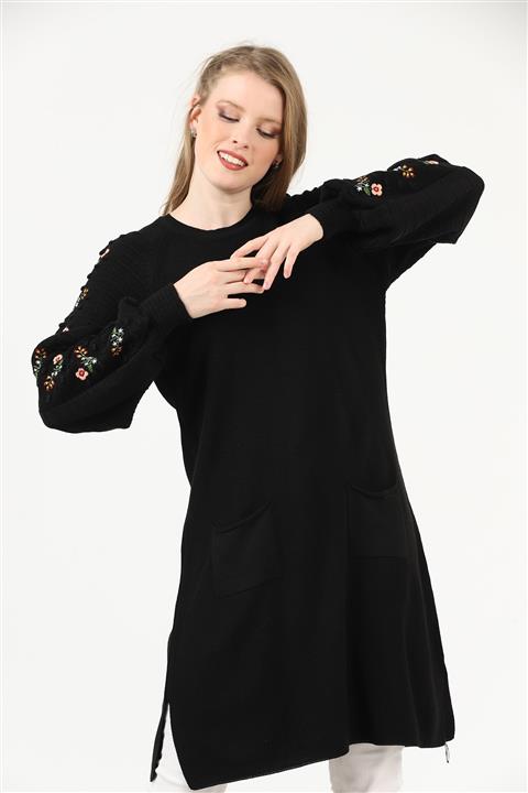 İKLİM LİFE Kolu Çiçekli Çift Cep Tunik