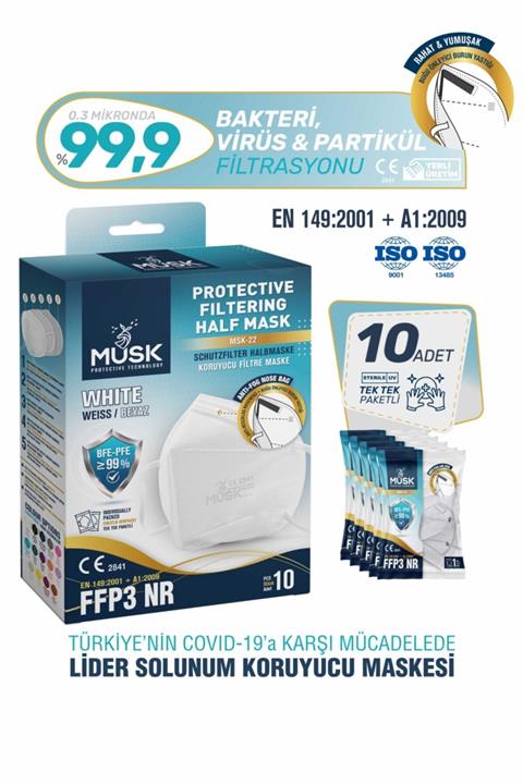 Musk Ffp3 Maske N99 Beyaz Renk 10 Adet