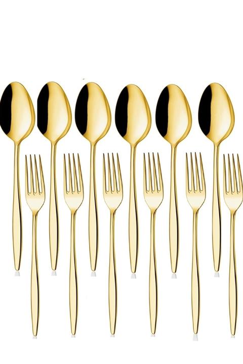 ÖZ FIRAT Dilay Yakut Gold Yemek Kaşık Yemek Çatal Takımı (6 ADET YEMEK KAŞIK 6 ADET YEMEK ÇATALI)