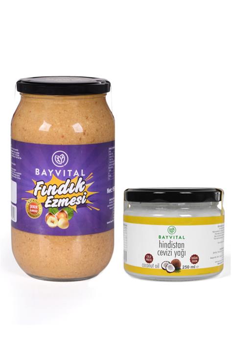 BAYVİTAL Şeker İlavesiz Katkısız %100 Fındık Ezmesi 950 gr Hindistan Cevizi Yağı 250 ml