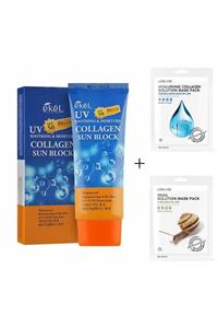 EKEL KOREA Collagen Özlü Suya Dayanıklı Uva/uvb Spf-50 Pa +++ Güneş Kremi+lebelage 2'li Yüz Maske