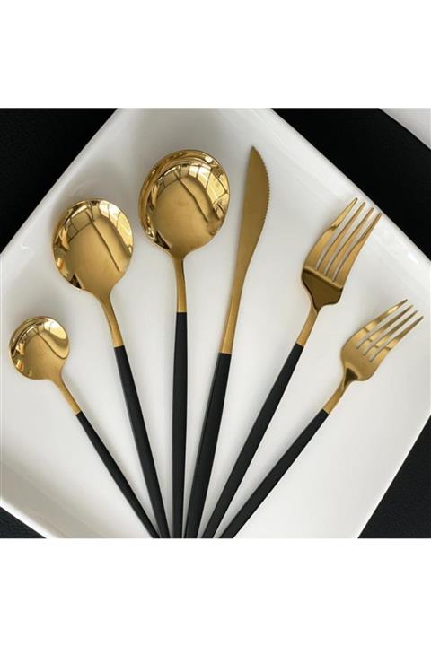 LİSAN Gold Siyah 6 Kişilik 36 Parça Çatal Bıçak Takımı