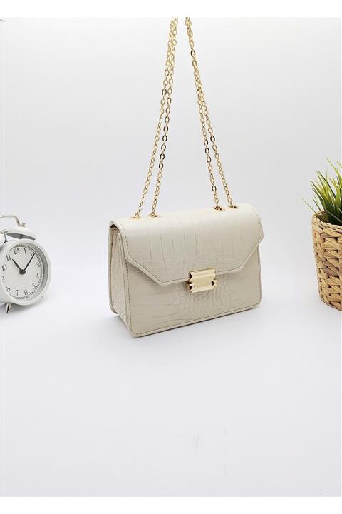 Rimense Kadın Krem Kroko Zincirli Çanta