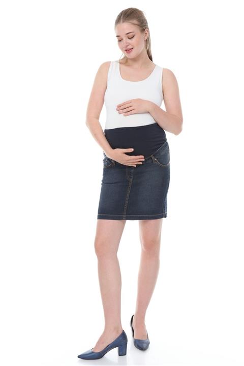 MİMBA Kadın Lacivert Taşlamalı Hamile Kot Etek