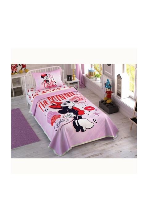 Taç Disney Minnie Pink Heart Tek Kişilik Pike Takımı