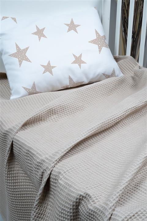 Tuğba Kuğu Bebek Boy Pike Örtü Seti - (100X150 35X45) - Policolor - Star/kum Beji