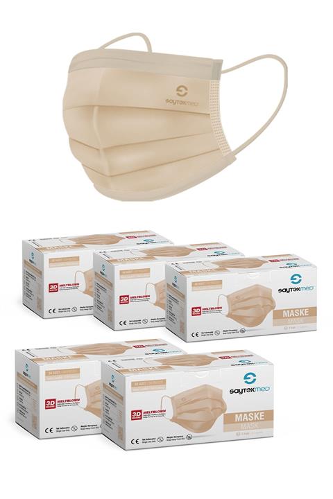 SAYTEKMED Ten Rengi Meltblown Filtreli, Yassı Ipli,  Cerrahi Maske (5 Kutu/250 Adet)