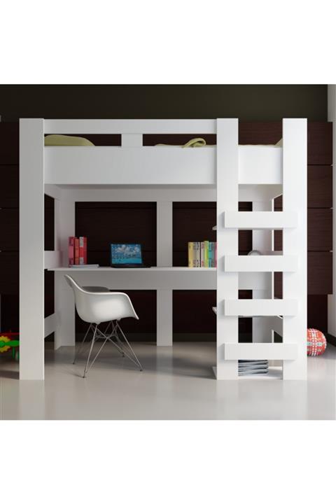 MDFHOME Ranza Tekli - Kendinden Masalı Beyaz Beyaz - 202003 90x190 Yatak Uyumludur.