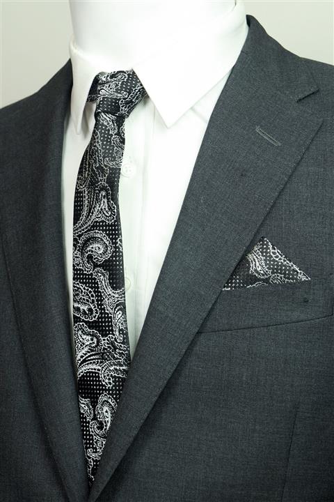 Kravatistan Siyah 5.5 cm Desenli Kravat Mendil Seti Krv-4k013224