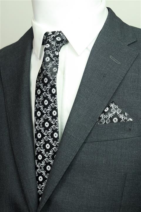 Kravatistan Siyah 5.5 Cm Desenli Kravat Mendil Seti Krv-4k013222