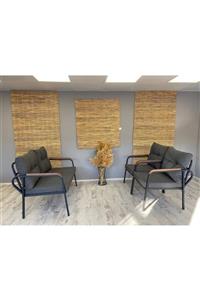 Dekoroom's Balkon, Bahçe, Cafe - Mobilya, Metal Koltuk Takımı - 2+1+1 Antrasit