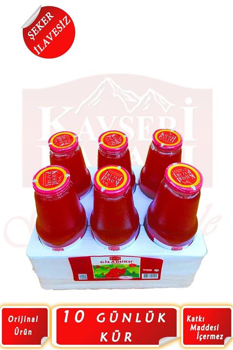 Kayseri Pazarı Gilaburu Nektarı 10 Gün Kullanım 1000ml 6 Adet Cam Şişe Şeker İlavesiz