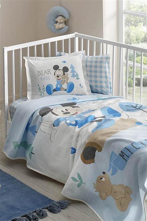 Taç Lisanslı Bebek Pike Takımı - Disney Mickey Blue Baby