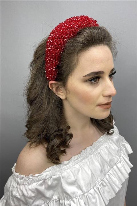 Hayalperest boncuk Kırmızı Polaris Kristal Taşlı Gelin Ve Kına Tacı