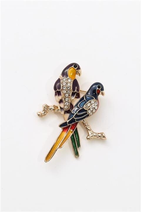 Sortie Aksesuar Kadın Sarı Çifte Kumru Figürlü Broş