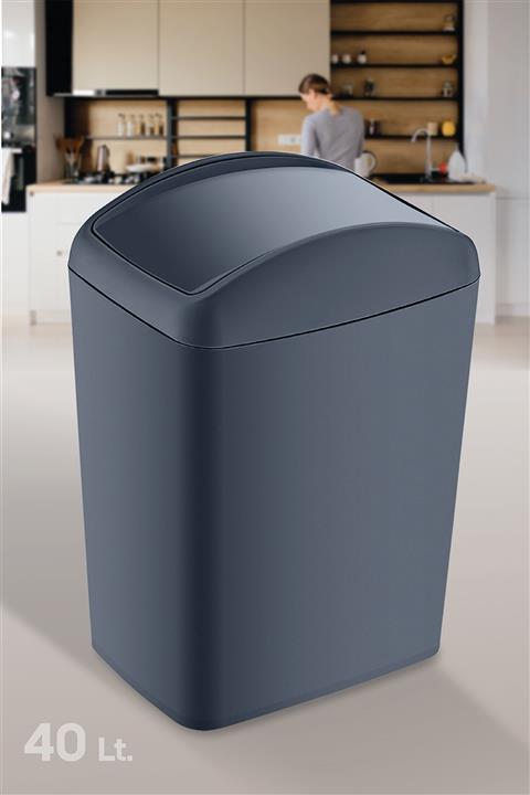 Doreline Gri Döner Kapak Soft Plastik Çöp Kovası 40 lt