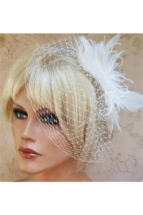 Kokoş Tüylü Gelin Vualet Gelin Kep Nikah Kepi