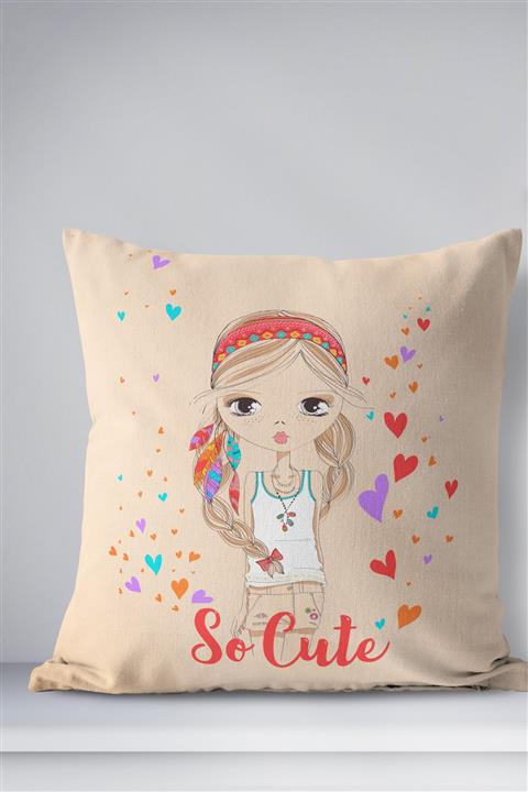 Homamia Çift Taraflı Kırlent Kılıfı Hippi Kız