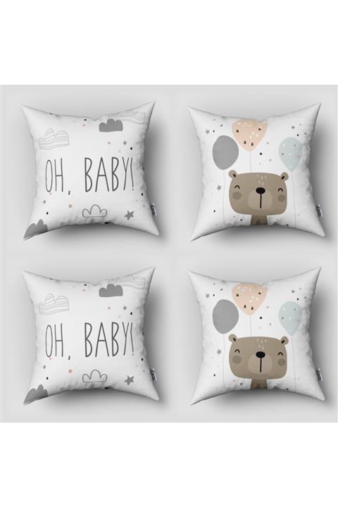 Tinybabyconcept Çift Taraflı Dijital Baskılı 43cm X 43cm Bebek Çocuk Odası Kırlent Kılıfı Model 1387