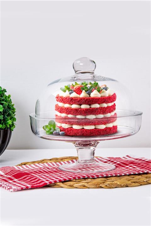 Homedius Cam Kek Fanusu Ayaklı Kapaklı