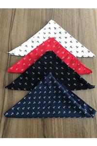 BANDANA MARKETİ Unisex 4 Adet Çapa Desenli Bandana Beyaz-Kırmızı-Siyah-Lacivert