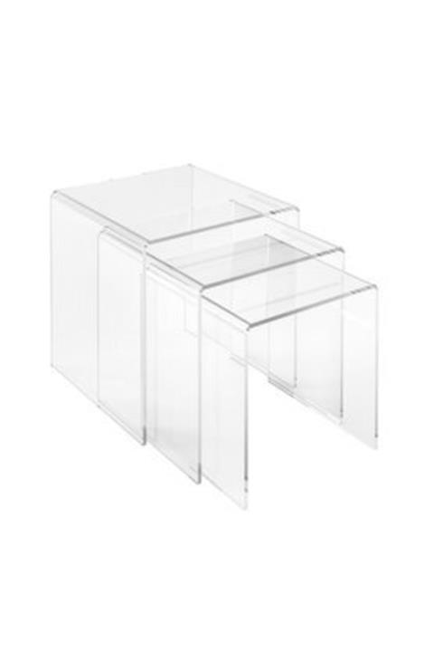 KRCDİJİTAL Şeffaf Pleksi Zigon Sehpa Takımı 3'lü Set