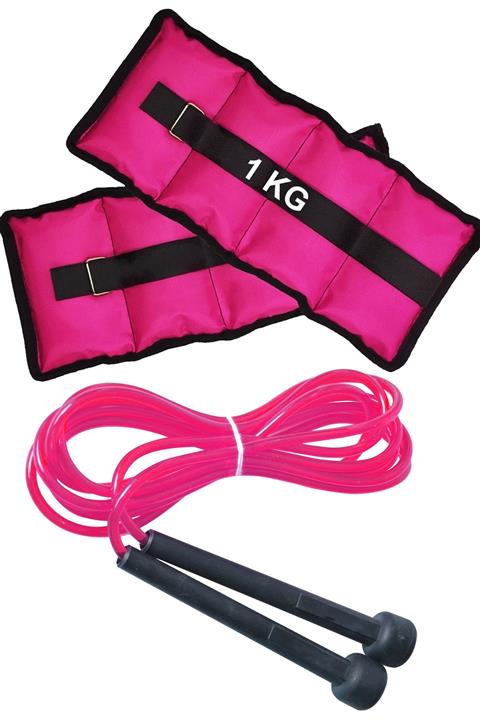 Jet 1 Kg El Ayak Bilek Ağırlığı Cırtlı Ve Atlama Ipi Seti 1kg X 2adet Bilek Ağırlık Kum Torbası Pembe