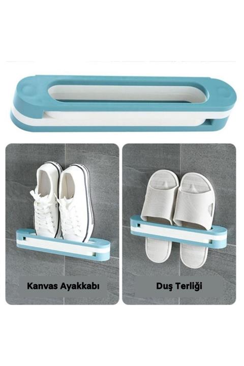 FOKUL Plastik Banyo Terlik Ve Havlu Tutucu Portatif Pratik Kapı Arkası Duvara Yapıştırmalı Ayakkabı Rafı