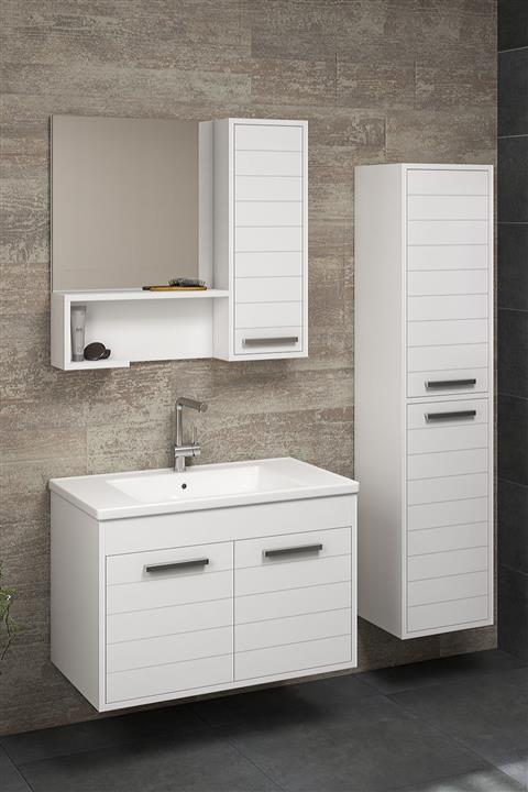 Alfa Banyo Gökçe Beyaz (80+35) 115 Cm Boy Dolaplı Lüx Banyo Takımı