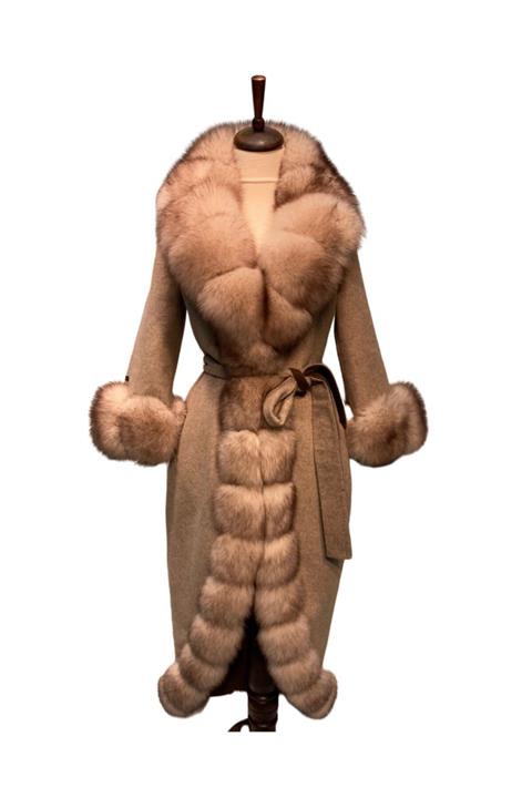 Milano Calvino Sultan Kürklü Alpaka Palto ( Bej )