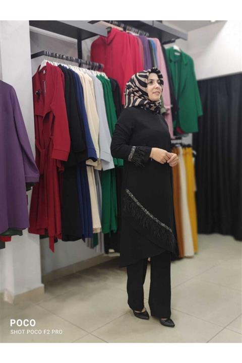 PEKŞEN COLLECTİON Taş Işlemeli Tüğlü Takım-siyah