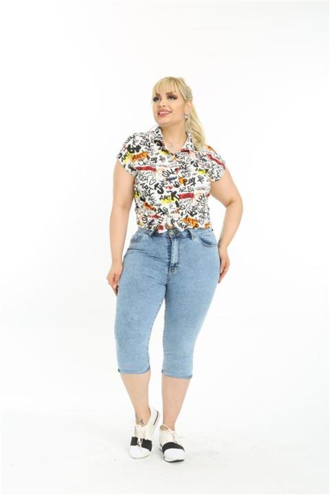 ETC Büyükbeden Kadın Açık Mavi Büyük Beden Yüksek Bel Kot Kapri